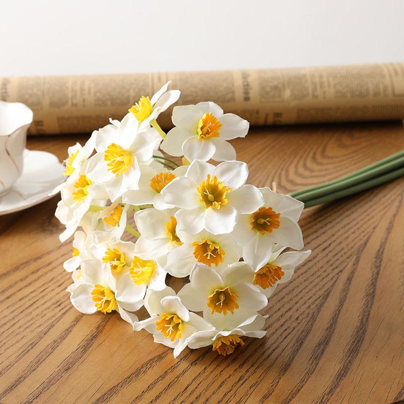 

Narcissus bouquet silk cloth 6 sticks hand tied wedding fake flower home ornament білий