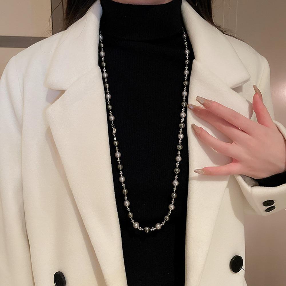 Diamond-encrusted Flower Geometric Pearl Necklace Temperament Light Luxury Sweater Chain French Retro Necklace Autumn and Winter