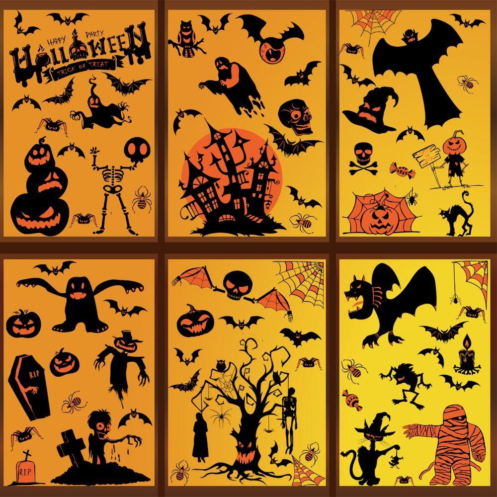 

9 шт./упак. Электростатические стеклянные наклейки с тыквенным принтом, жуткие стеклянные наклейки, фоновое украшение 9Pcs
