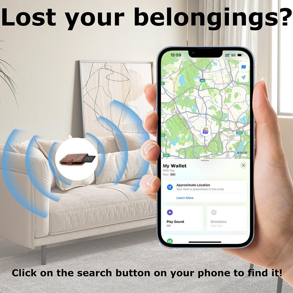 Ultra Slim Tracking Card Wireless Charging Tracker Card Works with Apple Find My (iOS Only) Waterproof Smart Tag Wallet Tracker