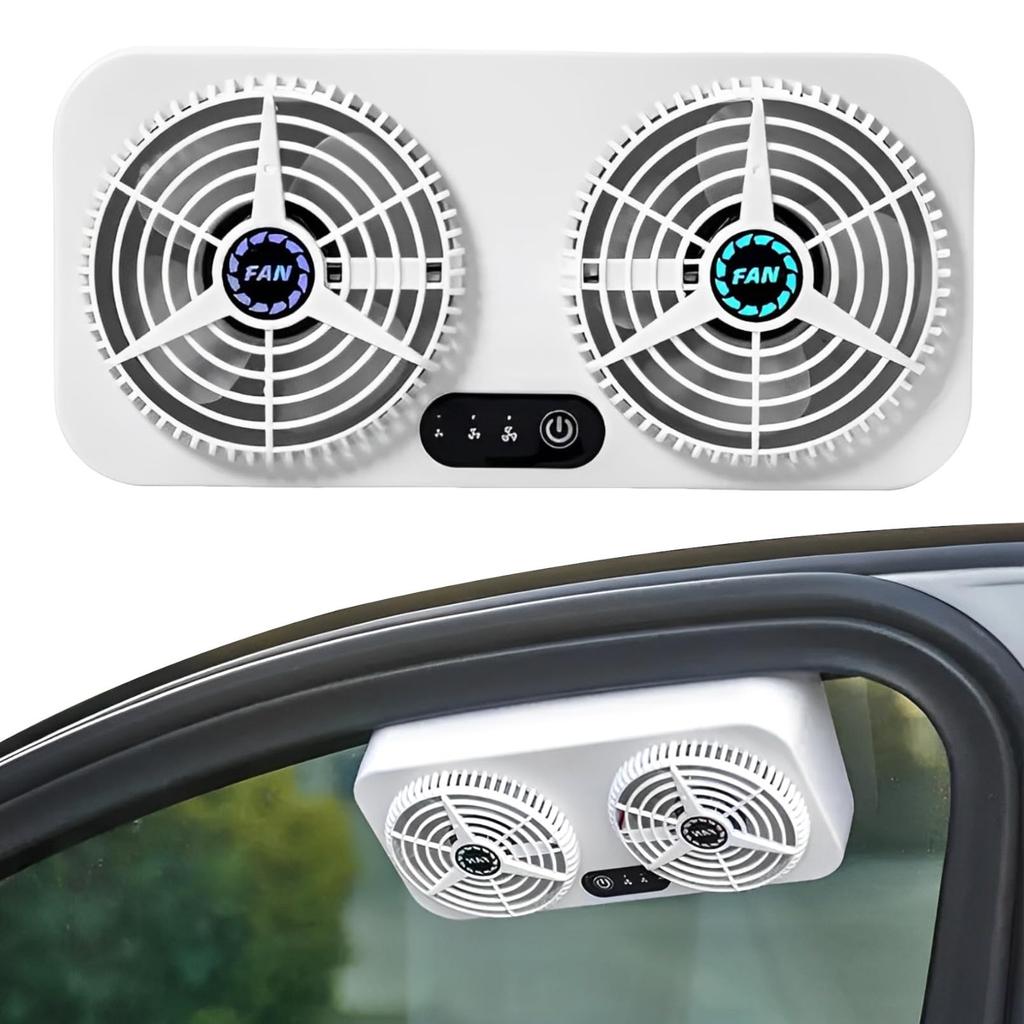 Heizi Car Ventilation USB for Car Cigarette Interior Window Frame Fan, Powered, Camping, Exhaust, Ventilation, (22cm Wide, White)