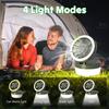 Portable Solar Powered Fan Light 2in1 LED Lantern 3 Speed 4 Light Mode Type-C Rechargeable 3000mAh Waterproof for Camping Hiking