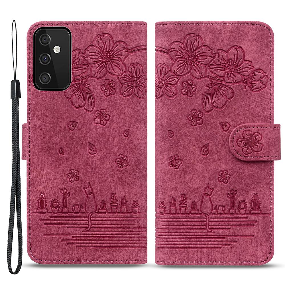 For Samsung Galaxy A34 5G PU Leather Folding Stand Wallet Case Imprinted Cat Phone Shell with Strap