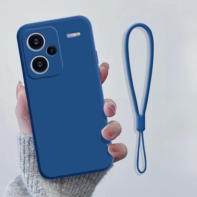 Noble Fashion Solid Colour With Lanyard Shockproof Protective Liquid Silicone Phone Case For Redmi Note13 Pro+/Note13Pro/Note13