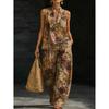 1116 set European and American women's clothing printed neck V-neck sleeveless casual pants set