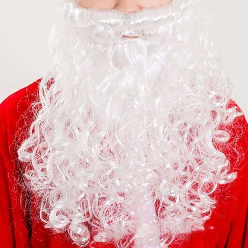 1 Stück Weihnachten Thema Verkleidungszubehör Weißer Weihnachtsmannbart Verstellbar Falscher Lockiger Kostüm-Requisite Feierparty-Zubehör
