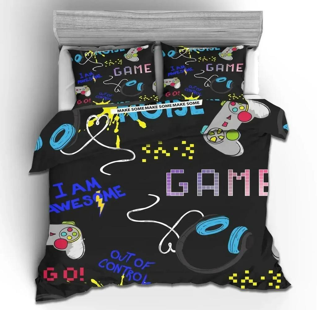 Gaming Bedding Set Gamer Room Decor Gamer Comforter Cover for Boys Kids Teen Video Games Twin Size Gamepad Polyester Quilt Cover