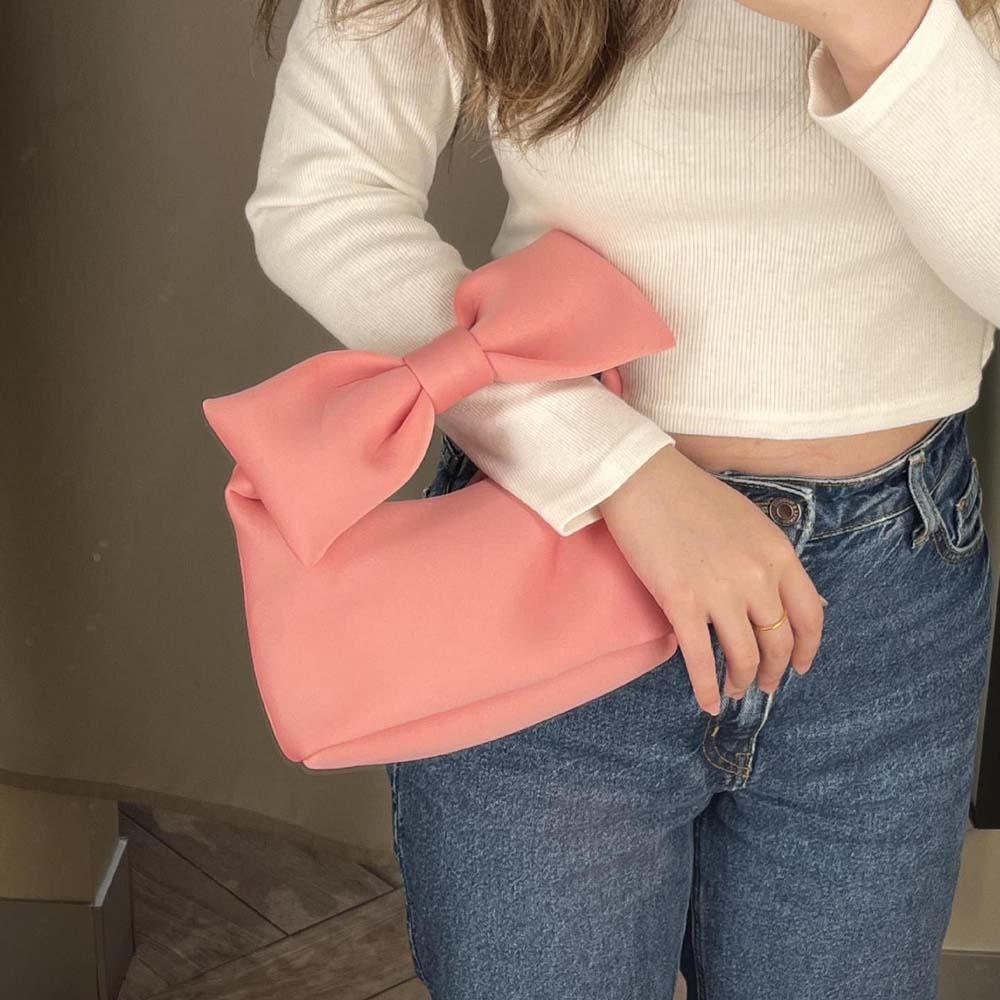 

Creative Solid Color Wristlet Bag Korean Style Sweet Shoulder Bag Versatile Women Bow Handbag Work червоний