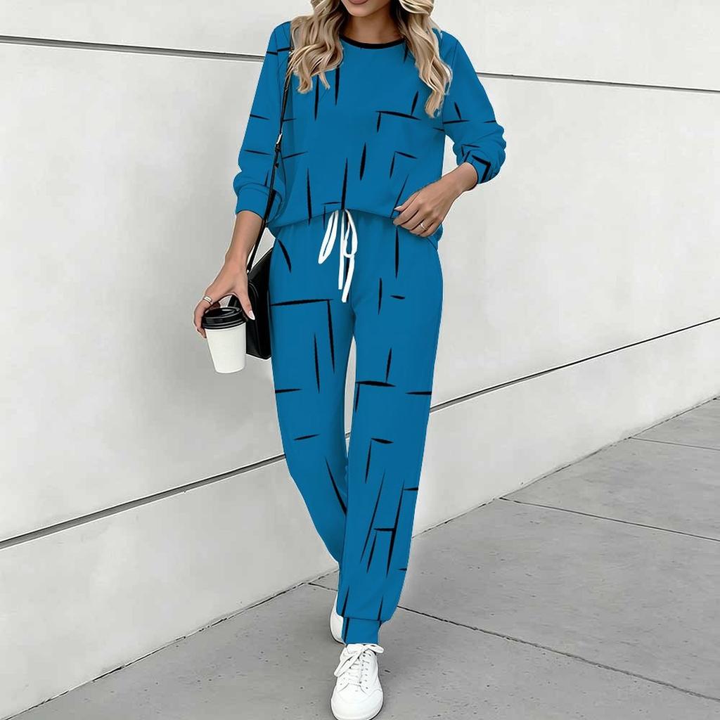 Women Leopard Print Two Piece Outfit, Long Sleeve Crew Neck Top & Drawstring Jogger Pants Casual Tracksuit for Spring Autumn