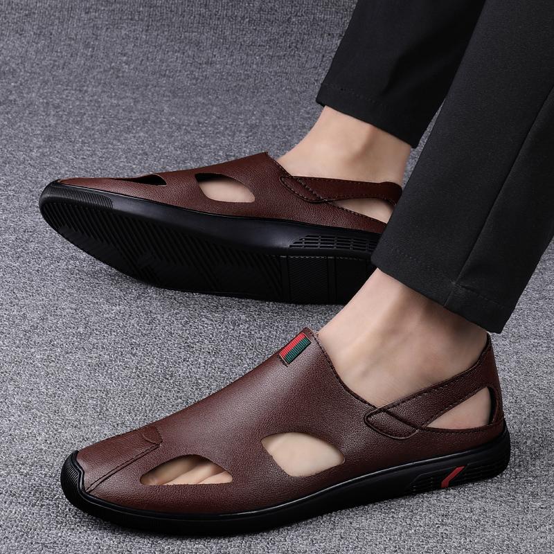 Fashion Genuine Leather Summer Sandals Men's Loafers Slip On Flats Handmade Casual Shoes for Men Moccasins Soft Man Driving Footwear New