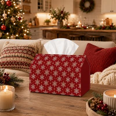 1pc Christmas Classic Winter Geometric Tissue Box with Snowflake Star Shape Elements - Napkin Storage Organizer for Kitchen, Car, Elegant Decorative B