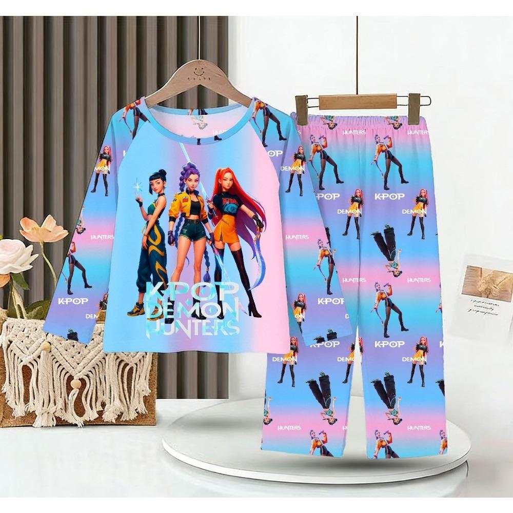 New Demon Hunters Children's Pajamas Long Sleeve Cartoon Girls Babies Middle and Older Children's Loungewear Set