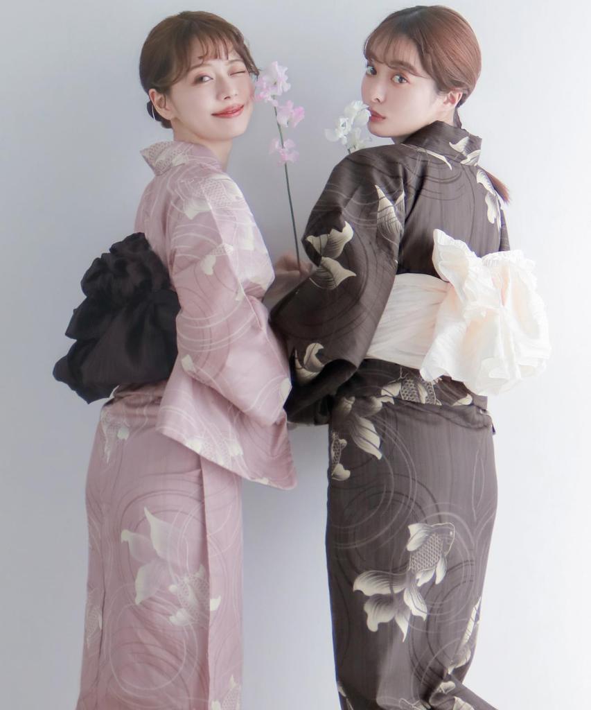 Yukata change set heiko H light pink one size fits [KYOETSU] set, weave, unbleached, 2-piece (yukata, obi), women's (4. goldfish, all)