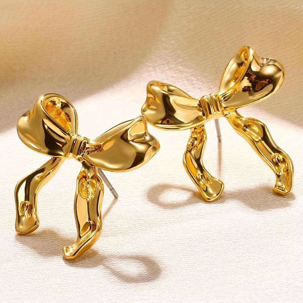 

Bohemian Style Irregular Bowknot Stud Earrings Golden Plated Fashionable Women s Jewelry Accessories