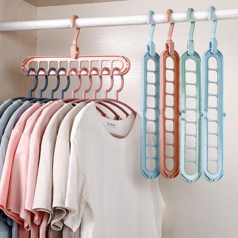 Multifunctional Folding Nine-Hole Clothes Hanger: Space-Saving Dormitory Drying Rack & Bedroom Storage Solution.