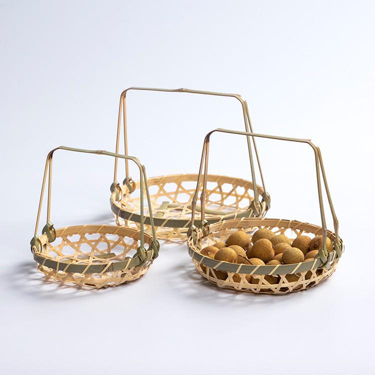 Round Handle Bamboo Woven Basket for Tea, Snacks, Pastries, and Fruits – Small Multi-Layered Design