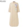 ZANZEA Women Casual Turn Down Collar 3/4 Sleeve Loose Embroidered Shirt Dress