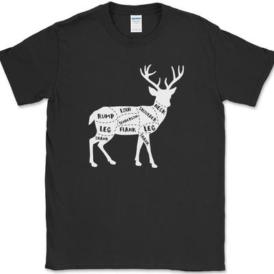 HIRSCHFLEISCH ZUSCHNITTE Metzger T-Shirt Lustig BBQ Grillen Jagd Wildbret Bock T-Shirt