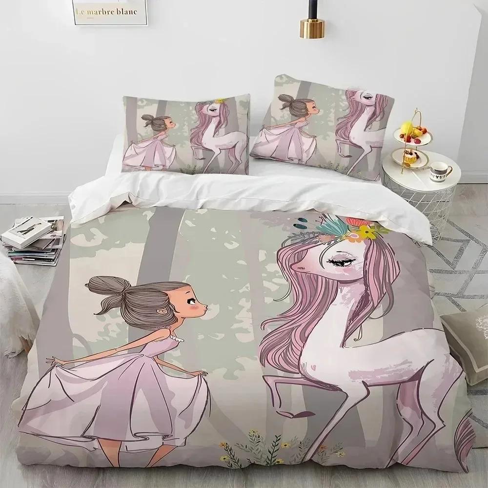 3D Print Cartoon Cute Ballet Girl Ballerina Comfortable Duvet Quilt Cover Pillowcase Bedding Set Bedroom Decoration Home Textile