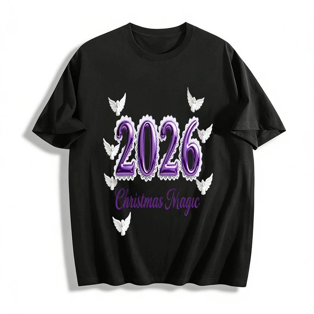 2026 Christmas Magic Angel Print Festive Vibe Top Pure cotton T-shirt XXS
