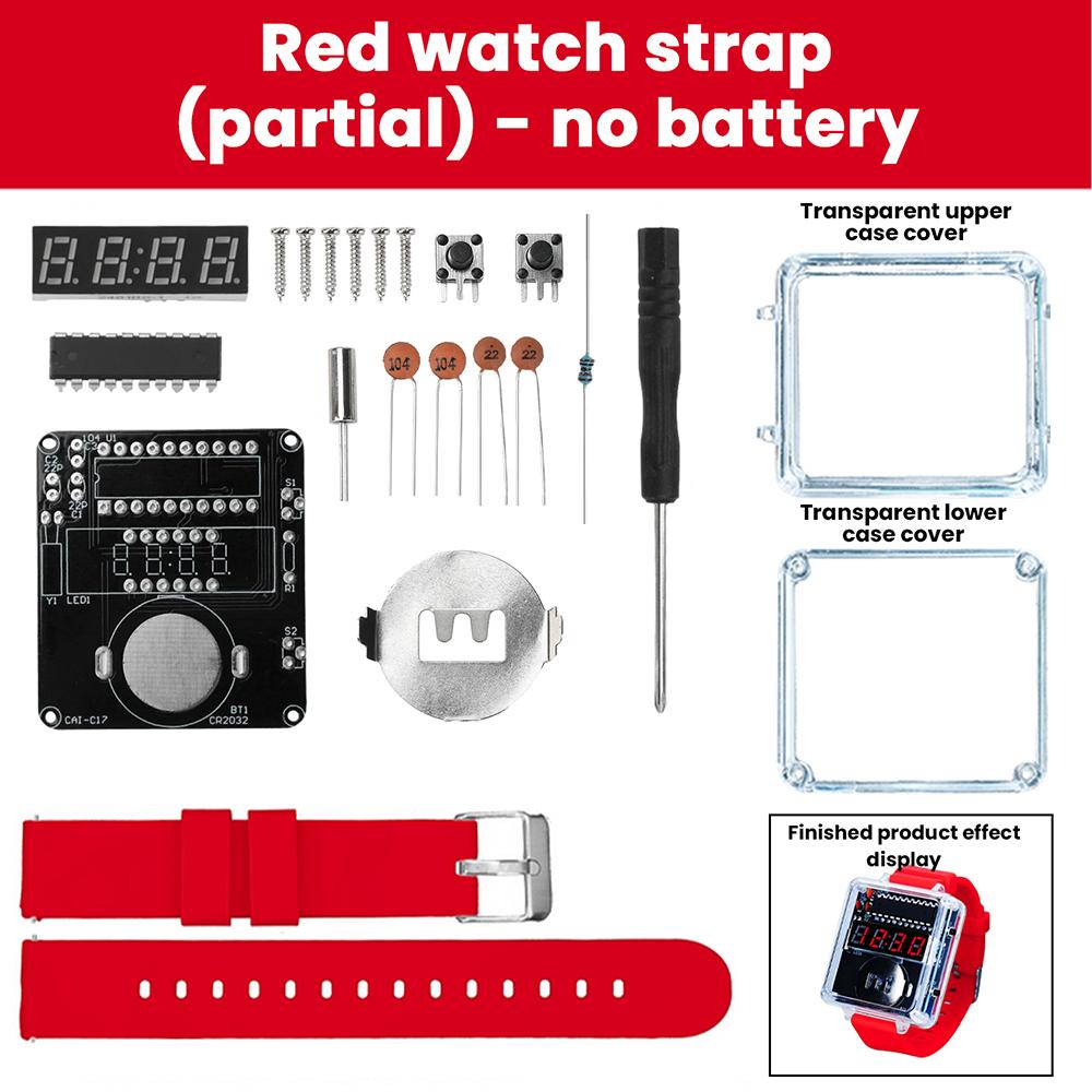 DIY Electronic Watch Kit LED Digital Tube Display Creative Soldering Project Transparent Case DIY Kit (Without Battery)