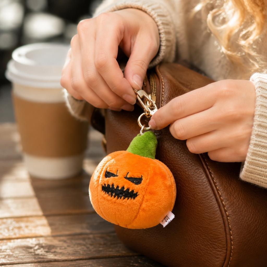Funny Pumpkin Plush Keychain Toy - Soft Stuffed Doll with Random Expression, Halloween Accessory