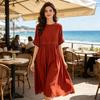 Vestido de Verano para Mujer Talla Grande Boho Manga Corta Cuello Redondo Suelto Largo Casual Fluido Playa Vestido Línea A