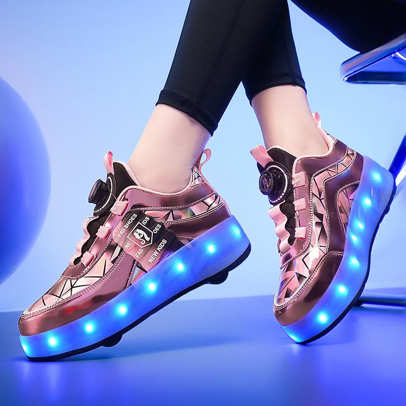 Runaway shoes boys four-wheel pulley shoes USB charging luminous shoes skates invisible variant burst shoes women