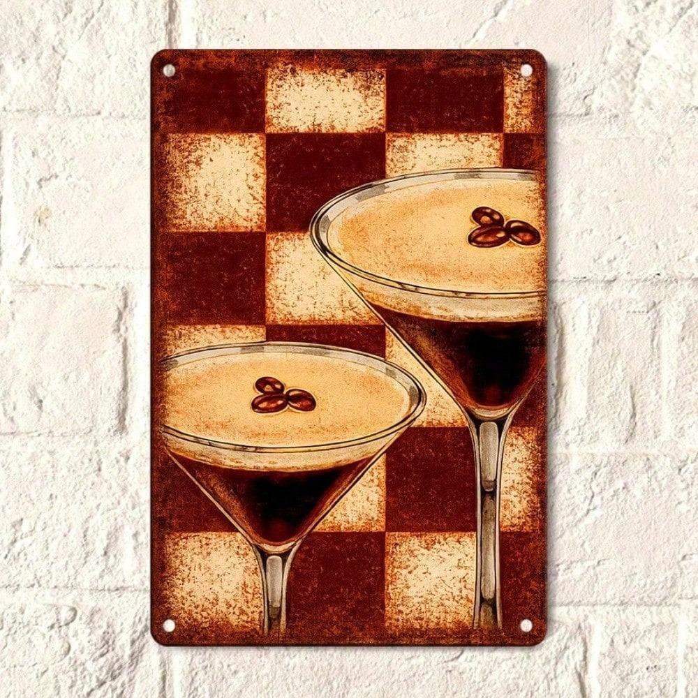 1pc Vintage Cocktail 2D Flat Tin Sign, Retro Metal Wall Decor, 12x8 Inch Aesthetic Plaque for Living Room Kitchen Bar