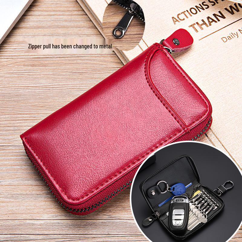 Men's Large Capacity Genuine Cowhide Key and Card Holder with Zipper