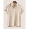 Men Waffle Knit Turn Down Collar Short Sleeve Polo Shirt Casual Breathable Solid Daily Tops