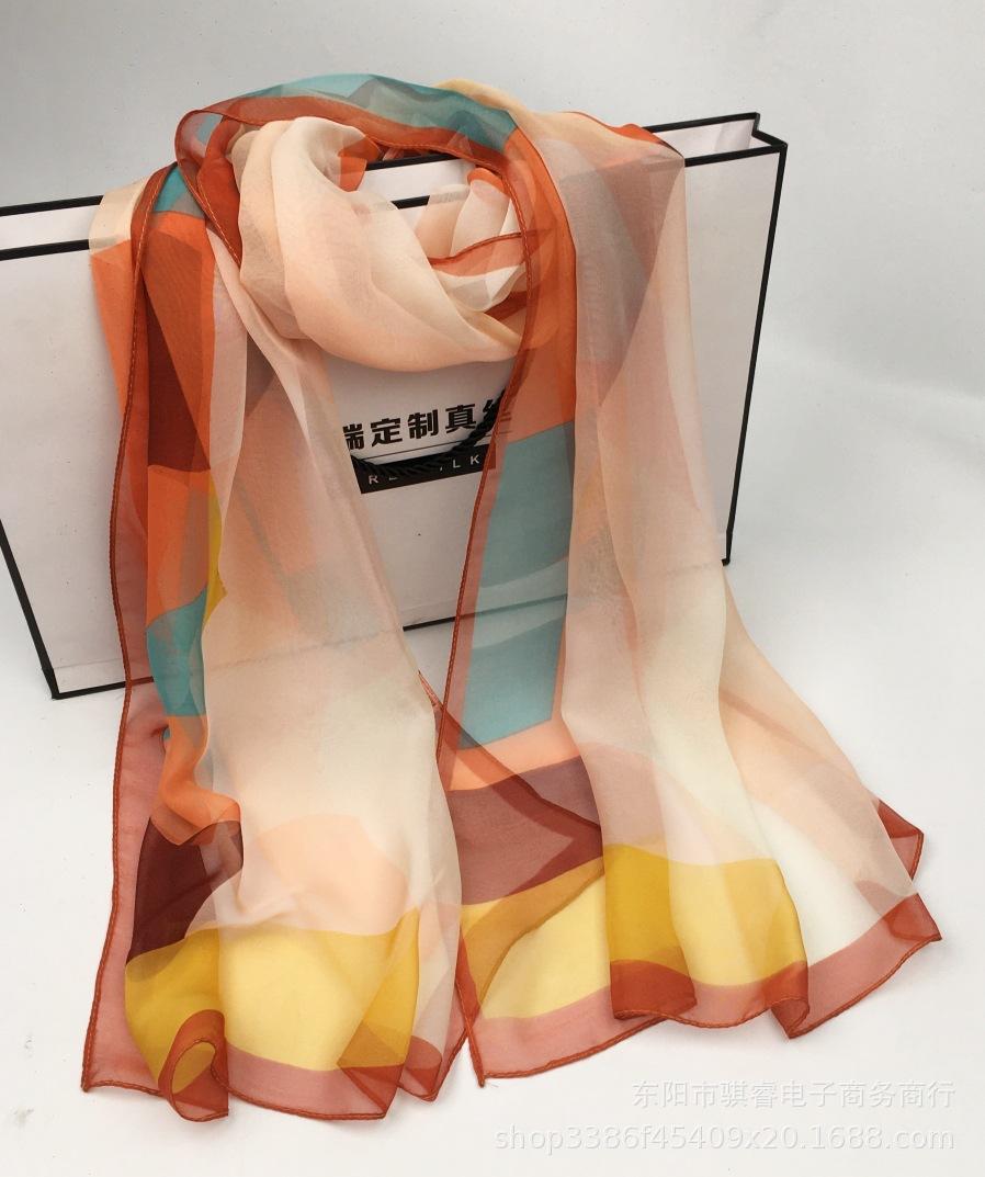 Летний многоцветный модный шелковый шарф из жоржета, женский шарф, тонкий платок, солнцезащитная шаль, геометрический универсальный квадратный танец 160