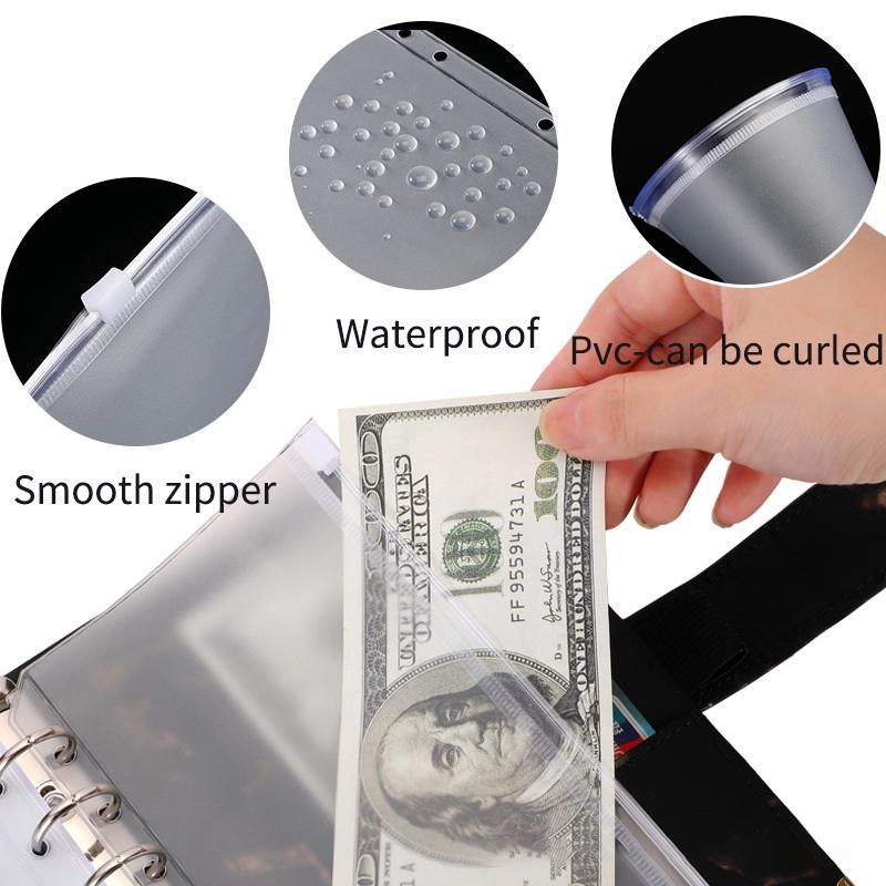 New 8PCS PVC Binder Pocket Cash Envelope A5/A6/A7 Zipper Folder Pouches Money Organizer Budget Document Filing Loose Leaf Insert
