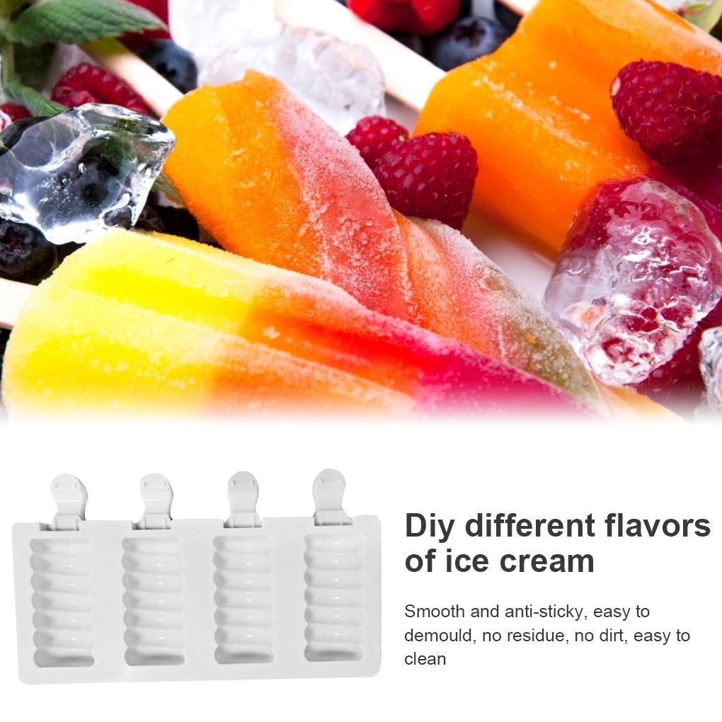 Ice Cream Mold Silicone 4 Slots Ice Cube Tray Heat-resistant Non-stick DIY Making Mould Bakeware