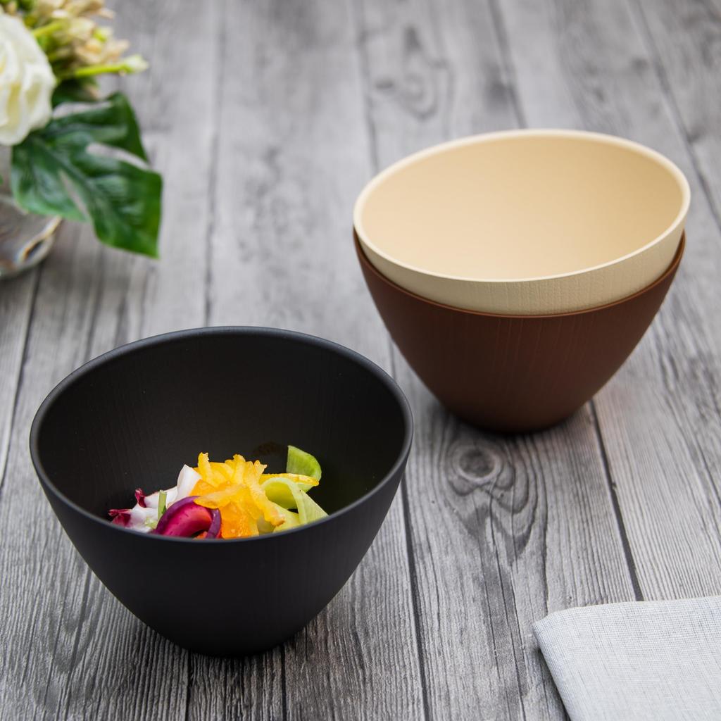rebirth Natural Series Wood Grain Cereal Bowl, 12.8 x 8cm, Made in Japan, Plastic, Lightweight, Dishwasher and Microwave Safe (Black)