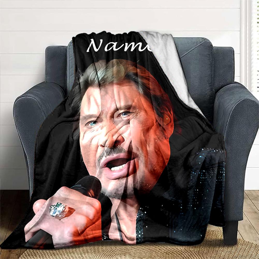 Customiz Name Personality Johnny Hallyday Blanket Soft &Warm Sofa Office Bed Travel Lunch Break Blanket, Gift Suitable All Seasons