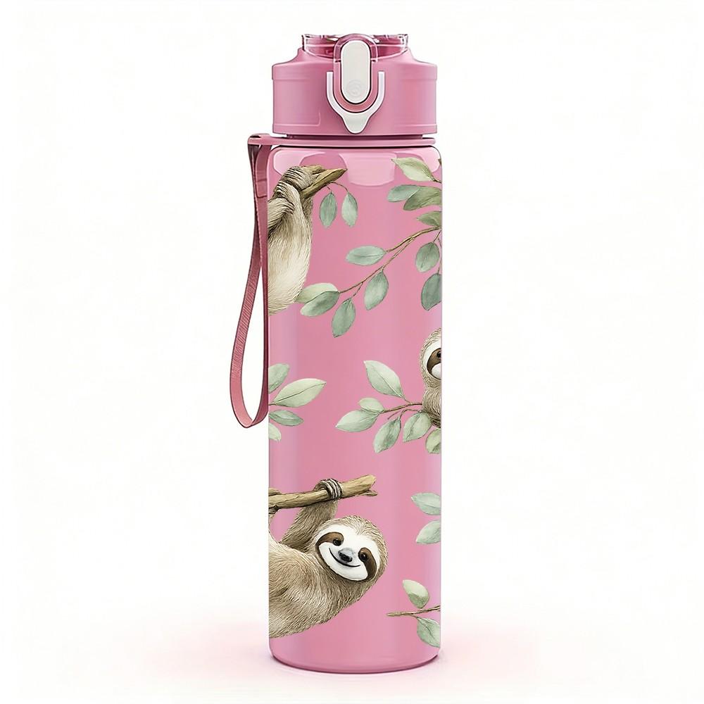 1PC Two Sloth Animal Cartoon Print 750ml Color Plastic Sports Water Bottle Leakproof Flip Straw Lid Suitable for Sports Office Home Use