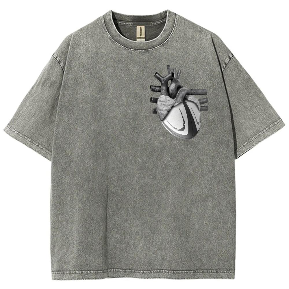 Dopasowane Prane T-shirty Serce Piłka nożna Rugby Nadrukowany Damski Męski T-shirt Bawełniany Oversize Zabawne Graficzne T-shirty dla Mężczyzn Letnie Top