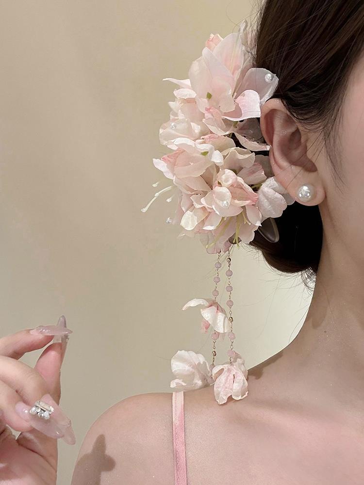 Iris Purple Fragrance, New Chinese Purple Flower Fringed Hairpin Female Antique Cheongsam Side Chuck Flower Hairpin Hair Accessories
