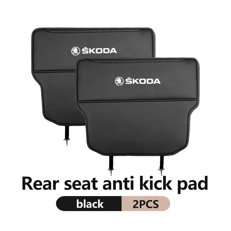 VIJT4 Leather Car Seat Back Anti Child Kick Pad Protector Mat Anti-Dirty Pad Storage Bag For Skoda Fabia Kodiaq Kamiq Superb Yeti
