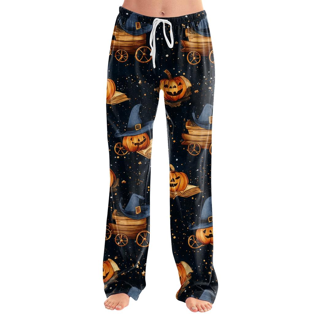Women's Drawstring Halloween Printed Pants Casual Trousers with Elastic Waist
