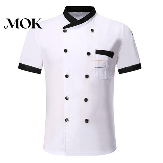 Chef Uniform Shirt Double-breasted Patch Pocket Stand Collar Buttons Short Sleeves Cook Kitchen Cooking Restaurant Unisex Plus Size Garment