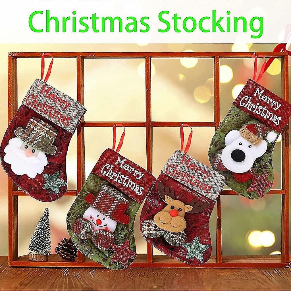 4pcs Christmas Socks Hanging 17*10cm Christmas Gift Bag Decorative Gift Bear Moose Santa Snowman Decorative Candy Bag - GXCC