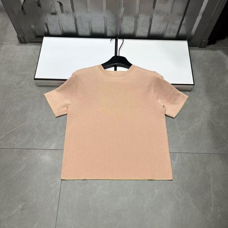 European Style Striped Knit Round Neck Short Sleeve Casual Top