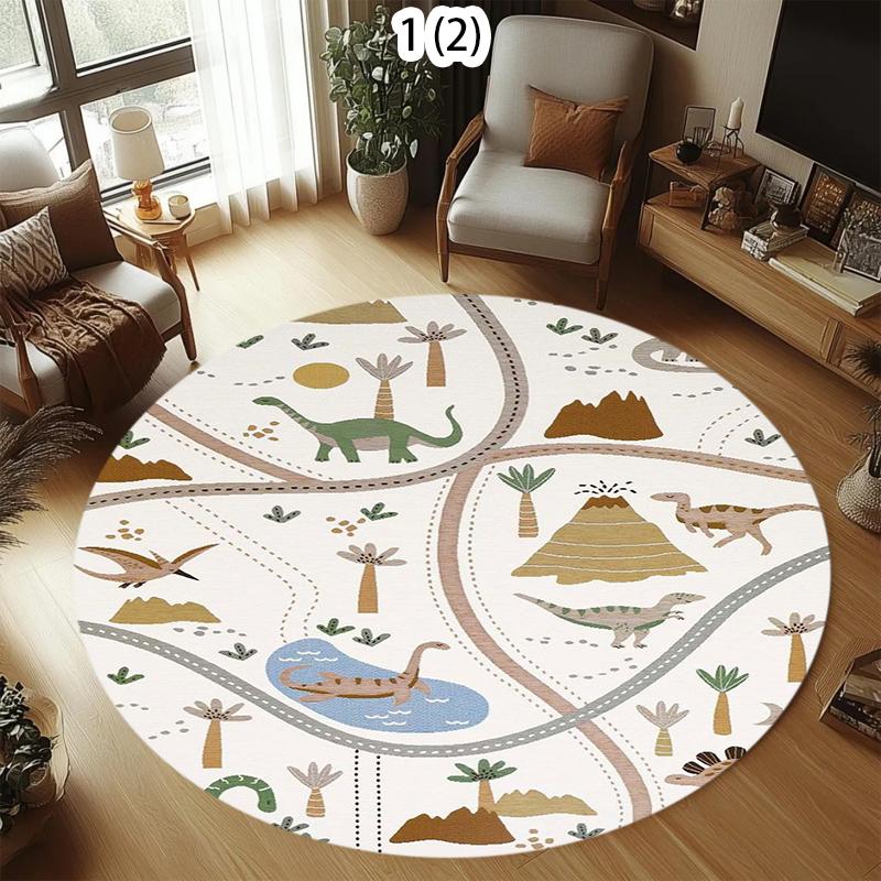 Round Farm Road Area Rug for Kids Car Track Print Soft Comfortable Non Slip Washable Play Mat Crawling Mat for Bedroom Playroom