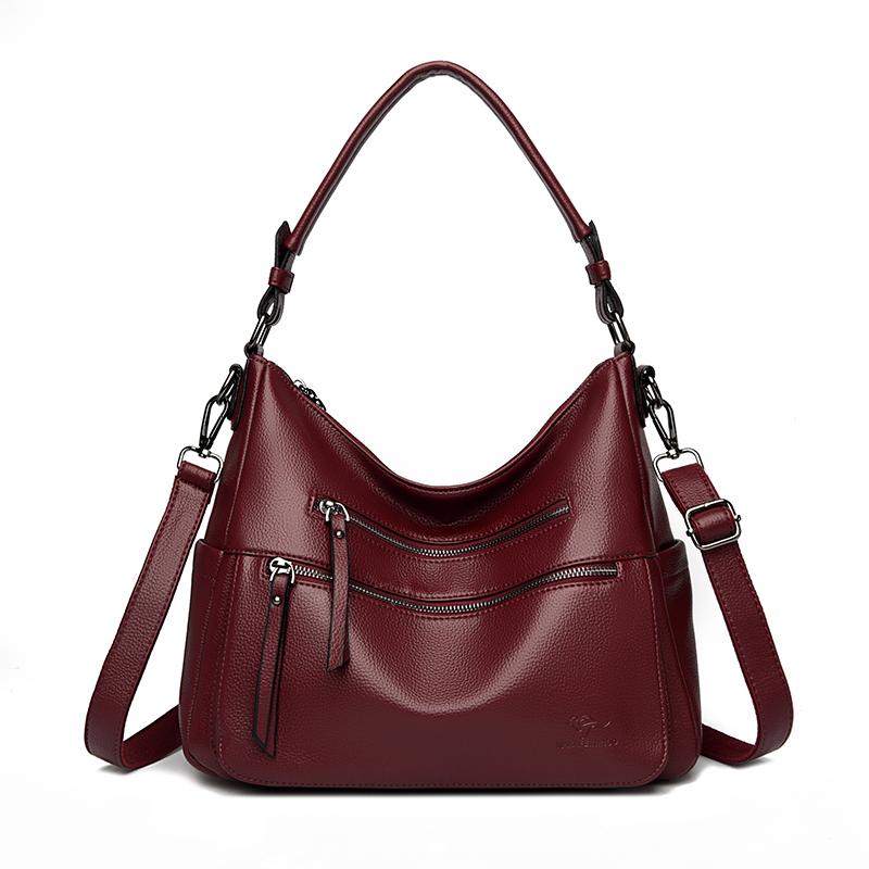 Women Bags Quality Soft Leather Totes Multiple Pockets Casual Shoulder Shopping Bags Fashion Ladies Handbags