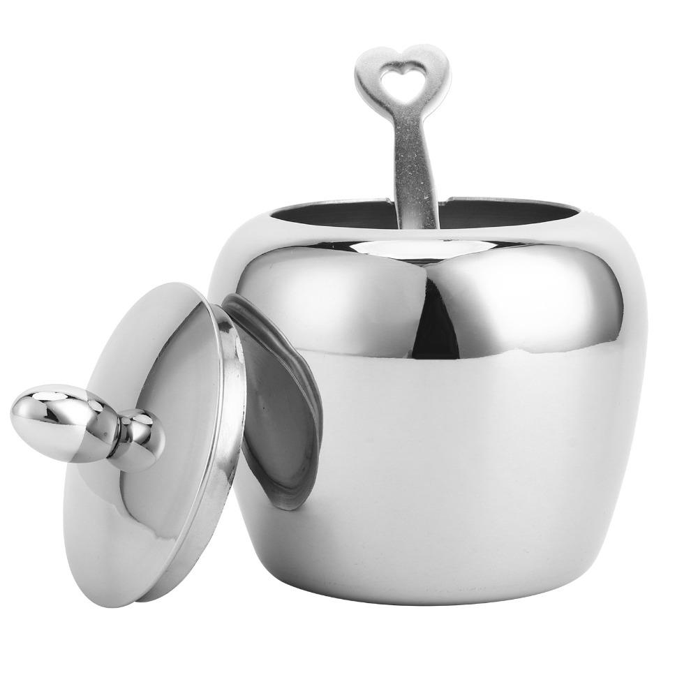 304 Stainless Steel Sugar Bowl Apple Shape Design Condiment Container Salt Box  Bar Cafe Hotel