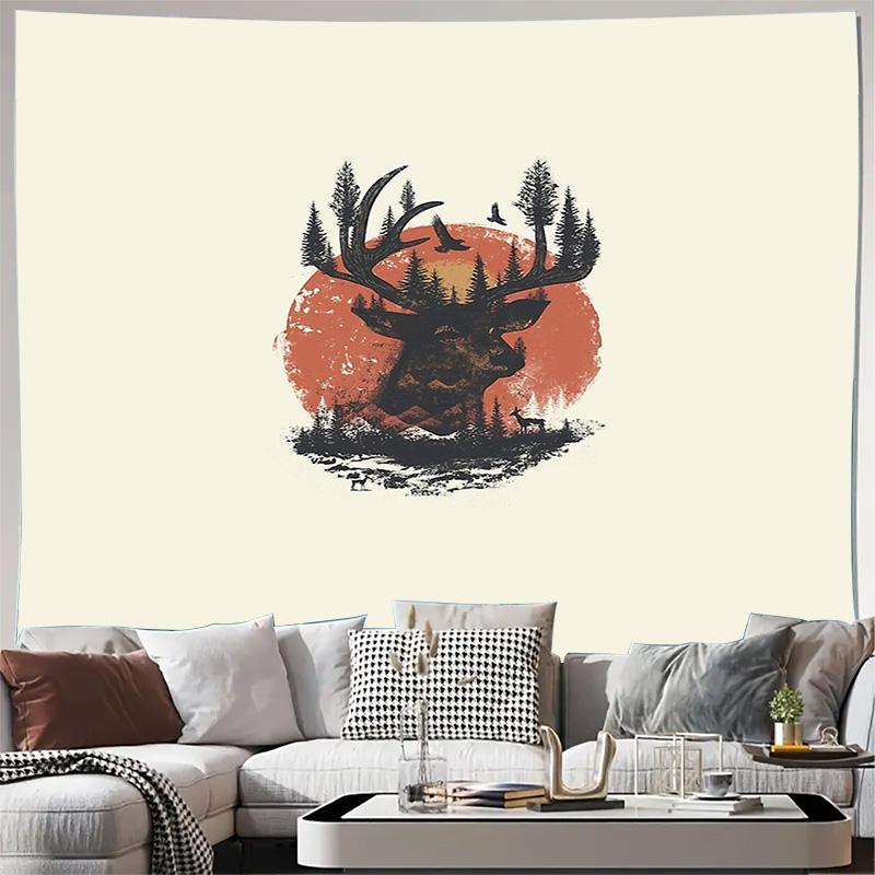 Deer Tapestry Forest Wall Hanging Nature Landscape Bohemian Home Decor Vintage Room Aesthetic Backdrop Dorm Wall Art Gift
