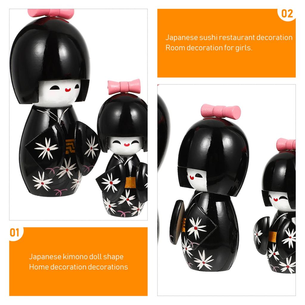 Kimono Japonez Păpuși Kokeshi cu Flori de Cireș Kimono Kokeshi Drăguț din Lemn Set Japonez de 3 Ornament Decorativ pentru Designul Camerei, Păpuși, Suvenir,