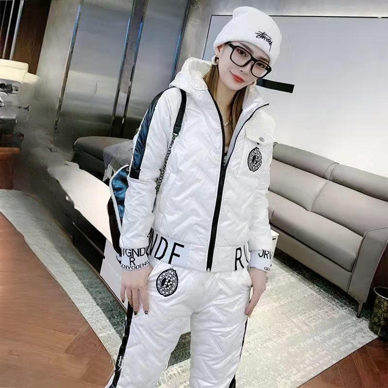 

Зимовий бавовняний одяг Бавовняні куртки Бавовняні штани Спортивна мода Двосекційний комплект Жіночий фітнес Біговий одяг Вільний Корейський комплект L білий